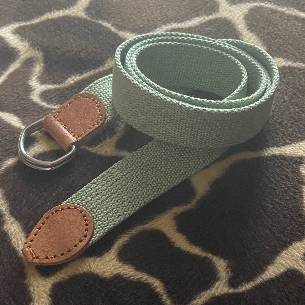 Vintage Mint Green Canvas Belt with Tan Leather Accents
